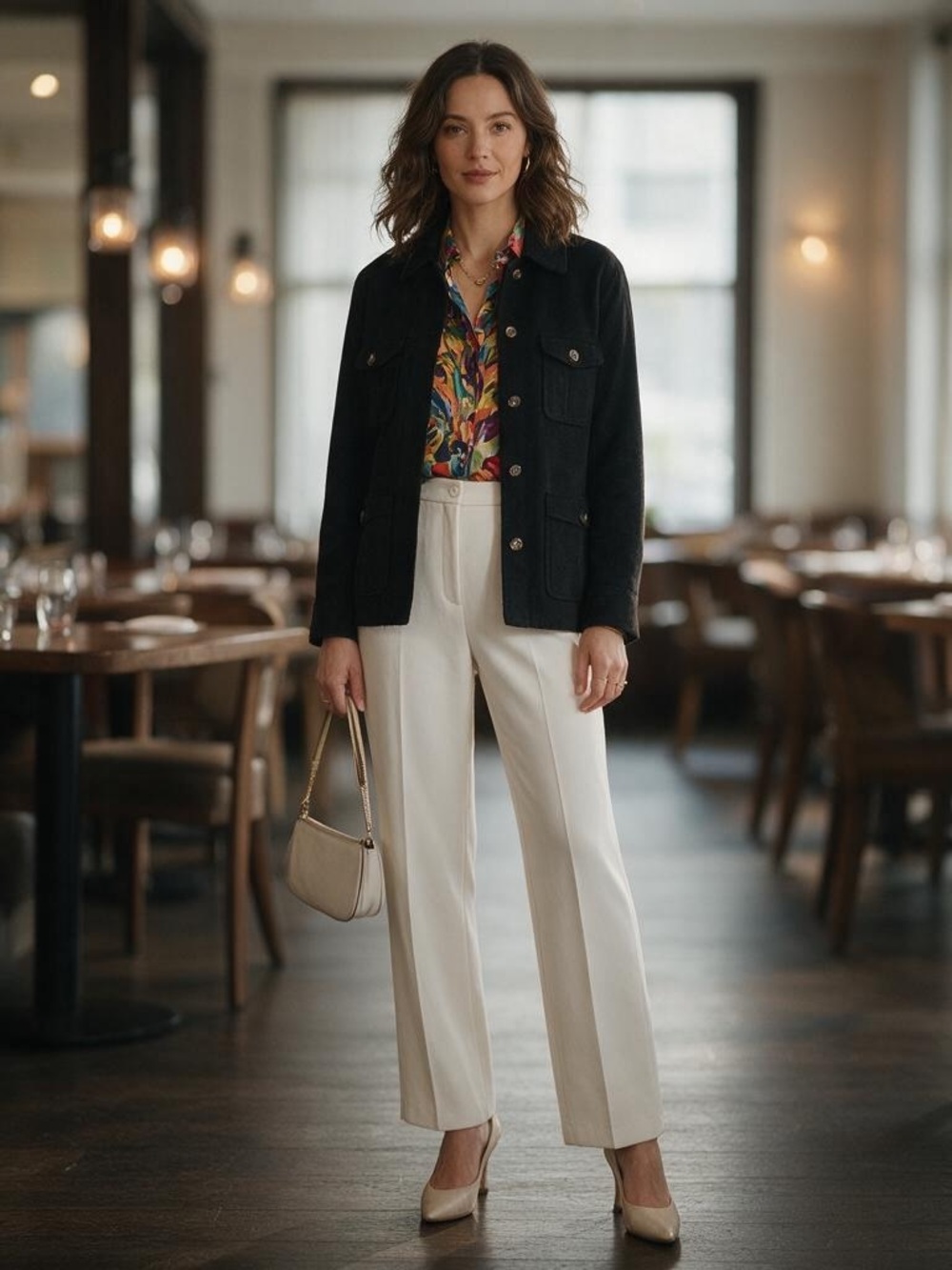 East 5th Cream Straight-Leg Dress Pants
